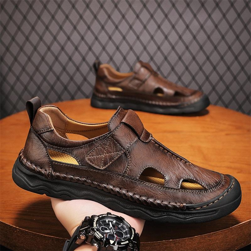 Summer Men's Leather Casual Closed Toe Sandals Casual Sandals for Men Casual Shoes Handmade Leather Shoe