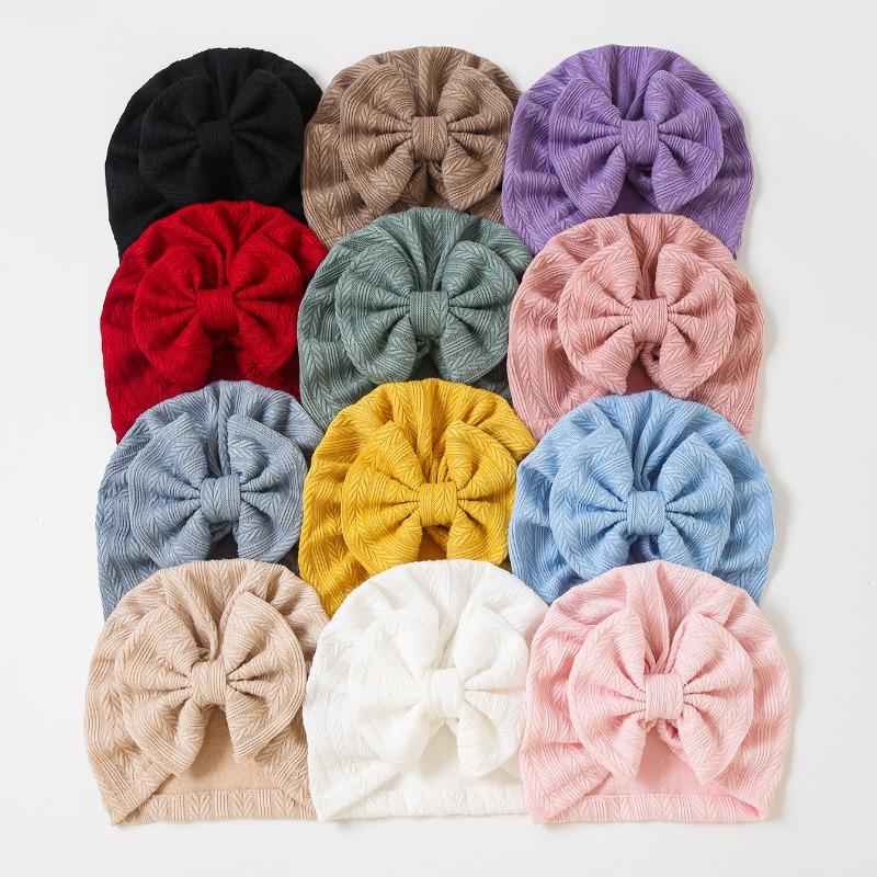 New baby hat baby hat elastic jacquard Indian hat bow windproof children's hat knitted pullover hat