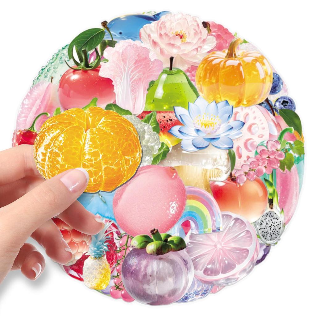 50PCS Clear Fruit Cartoon Stickers - Waterproof PET for DIY Notebook & Journal Decoration
