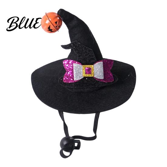 Pet Photo Prop Hat Halloween Cat Wizard Hat Bent Pointed with Pumpkin Bell Accessories Sequined Bow Festive for Cats Small Dogs