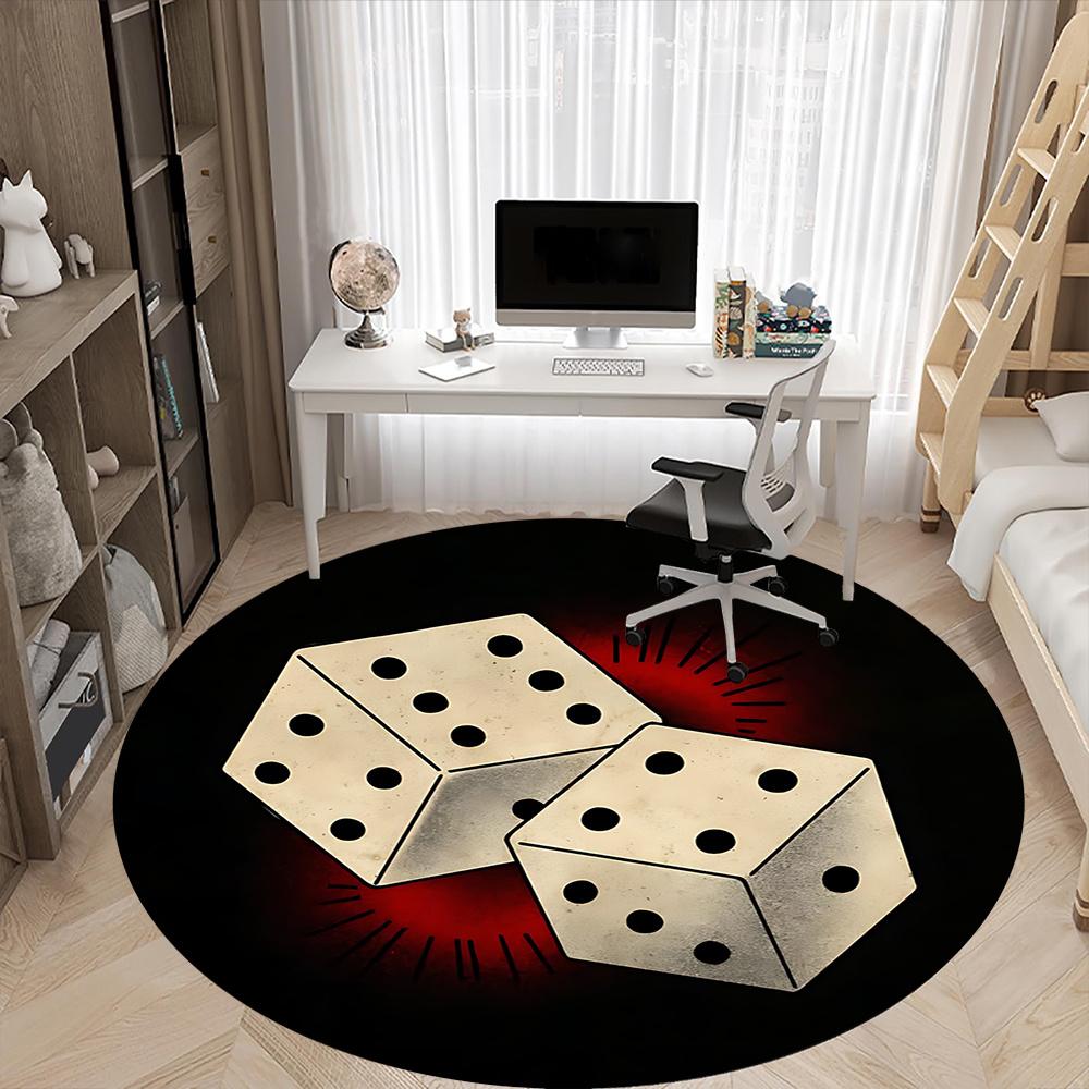 1pc Dice Game Office Round Area Rug, Indoor Mat Suitable ForOffice, Under Office Chairs Bedroom Living Room Home Decor, Room Decot211