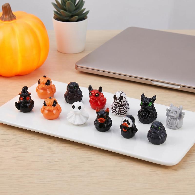 Halloween Miniature Resin Ducks Ghost Figurines 12Pcs Fadeless for Fairy Garden Window Sill Balcony Home Decor