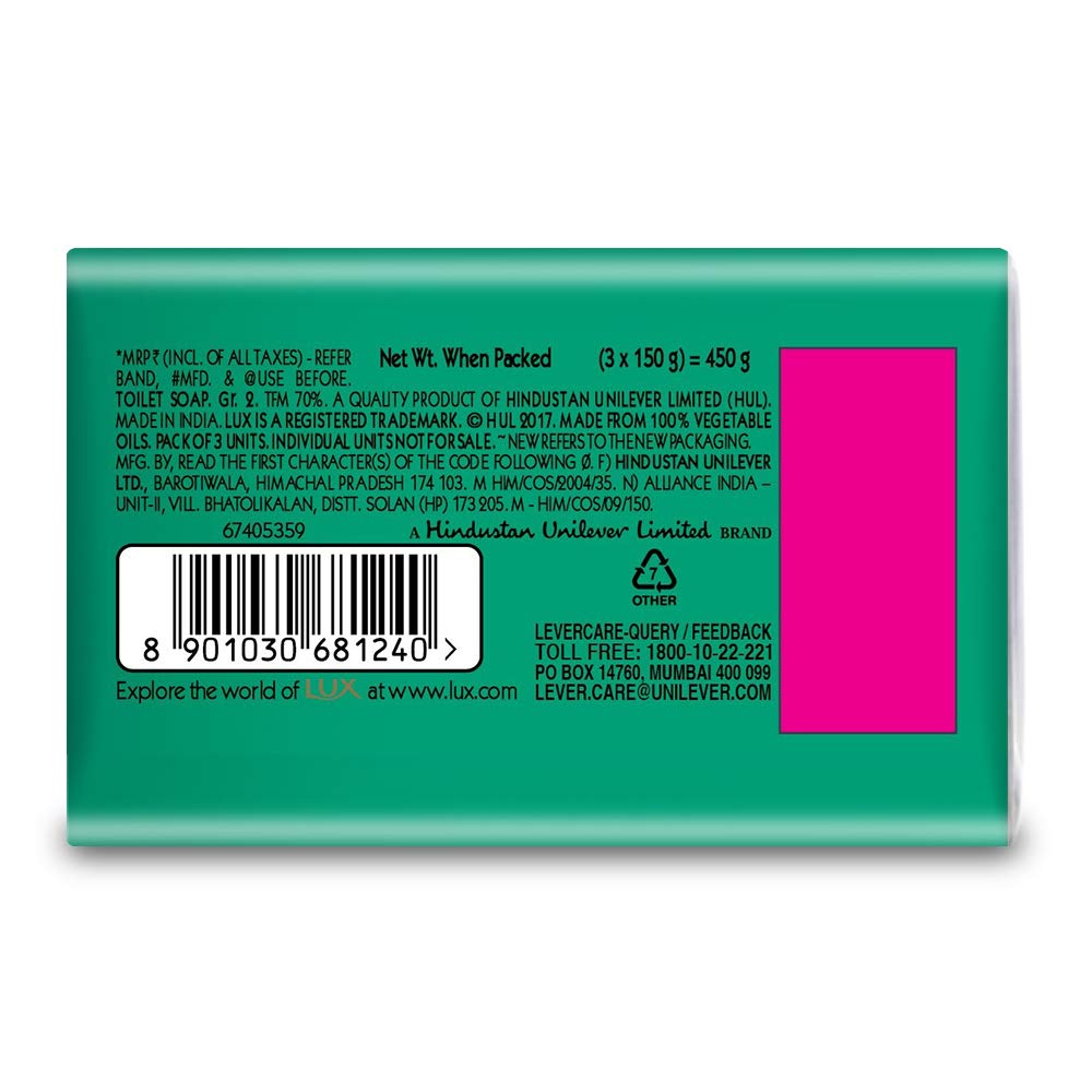 Lux Fresh Splash Cooling Mint Water Lily Soap Bar 3x150g Moisturizing Refreshing Fragrance for Adults