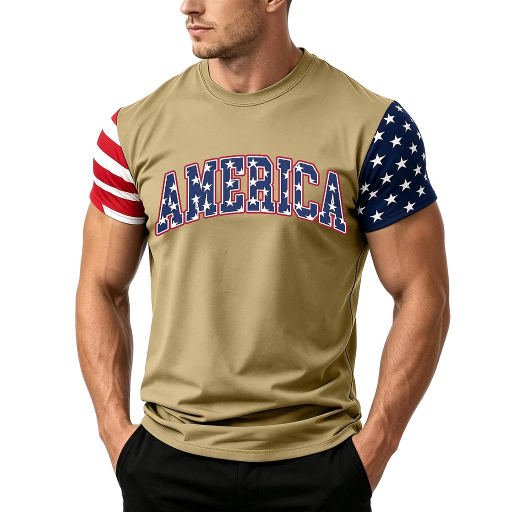 Men's Independence Day Flag Print Short Sleeve T-Shirt, Loose Casual Daily Summer Tops