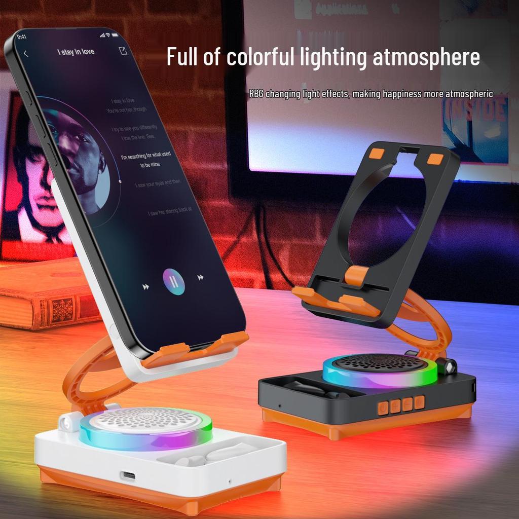 Three-in-One Multi-Function Set: Bluetooth Speaker, Headphones, Mobile Phone Stand with Atmosphere Light and HD Sound Quality