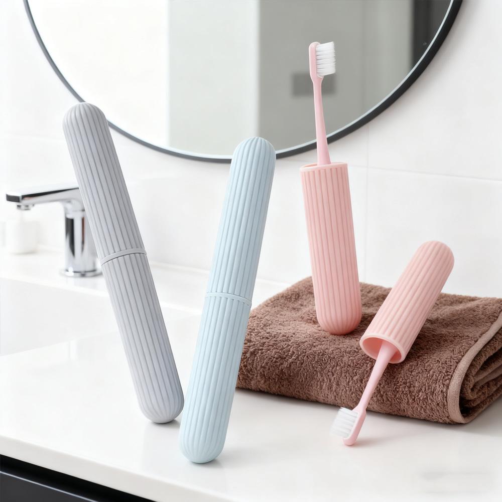 Portable Travel Toothbrush Box | Striped Plastic Toothbrush Organizer - Lightweight, Dustproof for Travel,Business Trip, Hotel