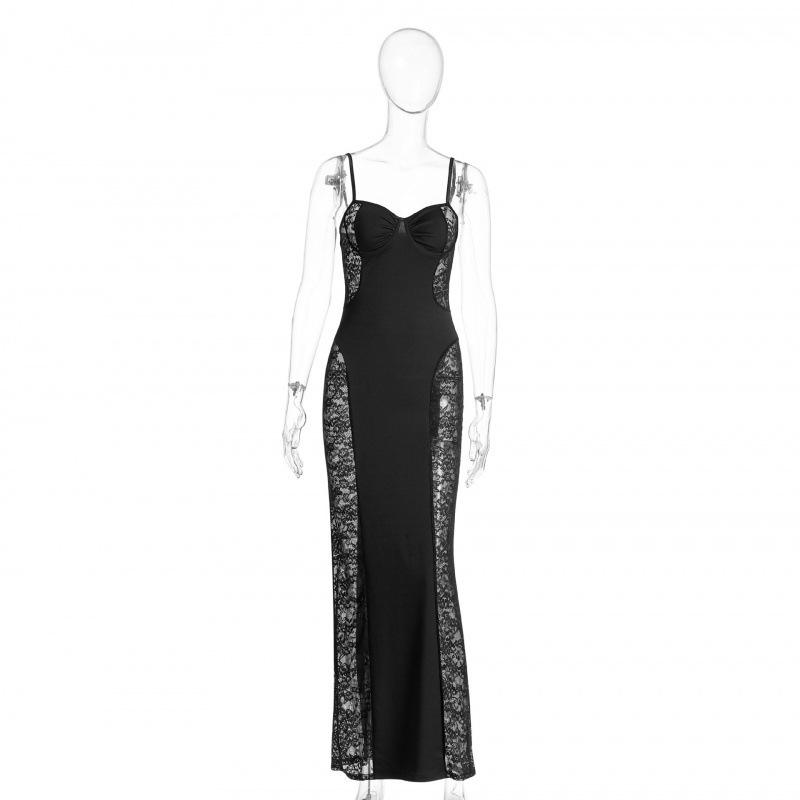 

Sexy Lace See-through Camisole Dress: European & American Autumn/Winter Edition with Waist-cinching, Hip-hugging, and Slit Features M