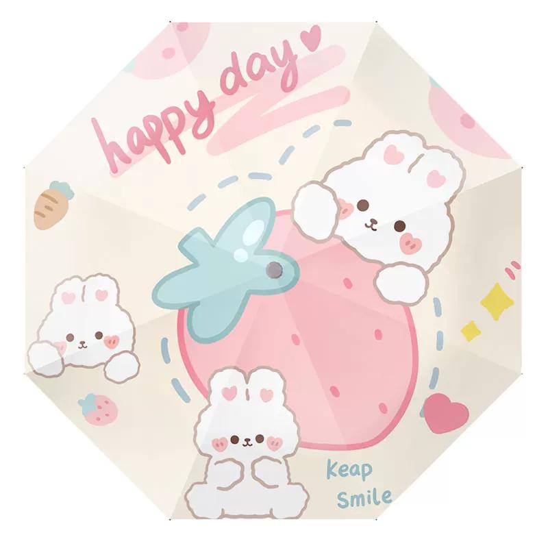 Strawberry Rabbit Safety Anti-Rebound Kids Umbrella Primary School Girls Rain and Rain Dual-Use School Dedicated Foldable Self-Opening Umbrella