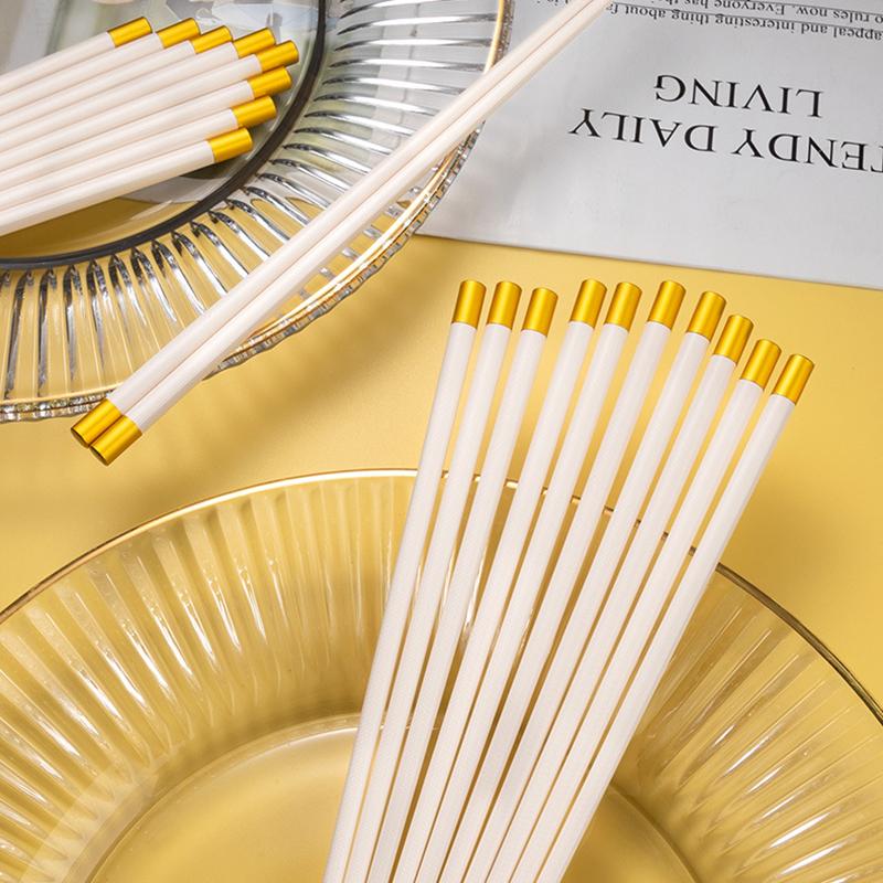 2/5 Pairs Reusable Chopsticks Japanese Chinese Style Healthy Alloy Chopsticks White Gold Food Chop Sticks Tableware