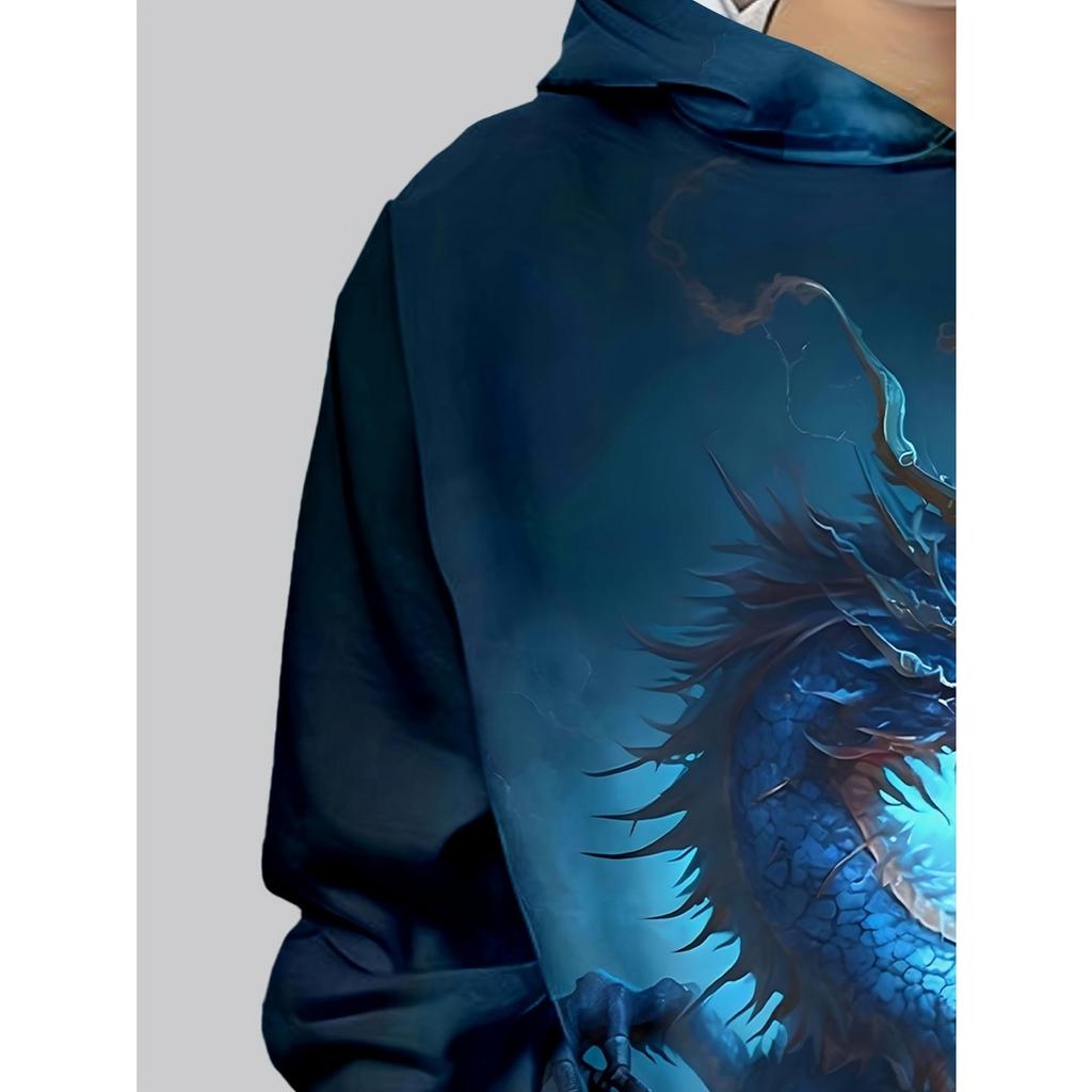 Boys' 3D Printed Casual Pullover for Spring, Autumn, Winter, Long Sleeved Sportswear, Boys' Outdoor Casual Hoodie Top