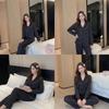 Women's Red Ice Silk Pajamas - Long Sleeve and Pants, Lightweight Casual Homewear for Spring and Summer