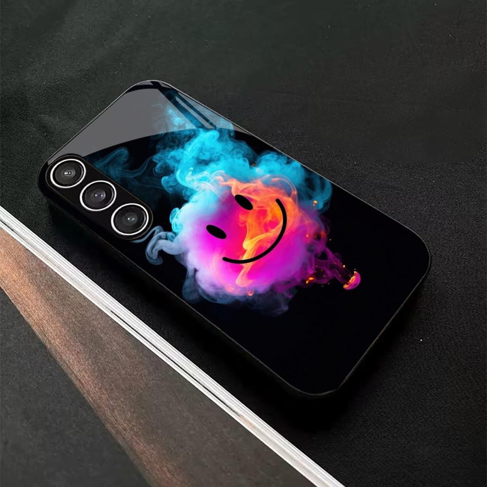 Anime Malerei Emoji Lachendes Gesicht Handyhülle Glas Handyhülle für Samsung Galaxy S26 S25 S24 S23 S22 S21 FE, Ultra, Plus Stoßfest