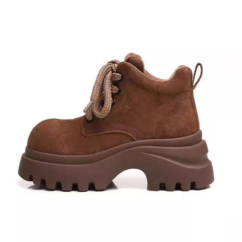 Retro Super Fire Thick-soled Heightening Martin Boots Women's Autumn New Rhubarb Boots British Versatile Short Boots