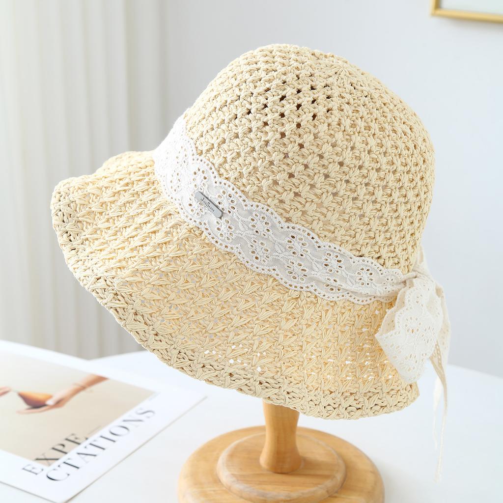 Women's Knitted Fisherman Bucket Hat with Lace And Metal Windproof Spring Summer Outdoor Fashion Accessory