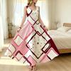 Geometric Series Soft Loose Maxi Dress Elegant Vacation & Daily Casual Wear for Spring Autumn Beach Travel