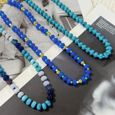Premium Niş Mavi Seri Beyaz Kontrastlı Lapis Lazuli Turkuaz Boncuklu Kolye Günlük Kullanıma Uygundur