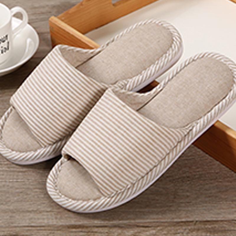 

Комнатные деревянные тапочки из льна, домашние тканевые хлопково-льняные тапочки на четыре сезона, полосатые хлопковые швабры для пары 260 (39-40) Fits 38-39 бежевый