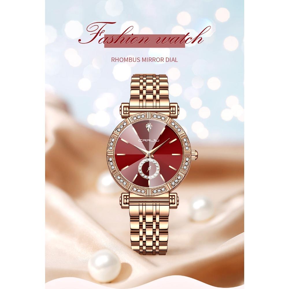 CRRJU Brand Luxury Fashion Original Ladies Watch Waterproof Ladies Watch Stainless Steel Diamond Watch Gift
