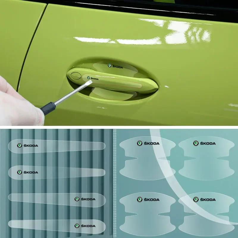 Car Sticker 8pcs Transparent Protective Sticker for Door Handle Anti Scratche For Skoda OCTAVIA RS FABIA KAMIQ KAROQ KODIAQ RAPI