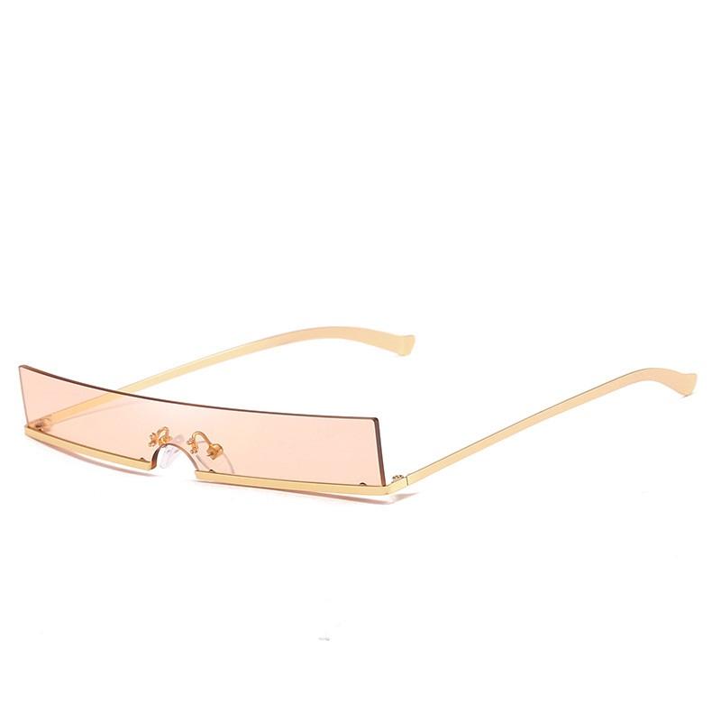 Ladies Small Rimless Sunglasses Vintage  Square Unglasses Women  Brand Designer Metal Retro Skinny Rectangle Slim Ins Sun Glasse