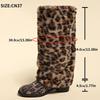 Fashion Leopard Print Fluffy Knee High Boots Women Thick Heels Winter Long Boots Woman Plus Size 42 Slip On Western Botas Mujer