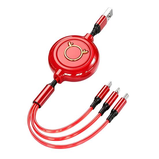 Yousheng 3 in 1 USB Telescopic Charger Cable, 3A Fast Charging Cord for Apple for Android, 30cm-120cm Adjustable Length Multi Device Charging Digital красный