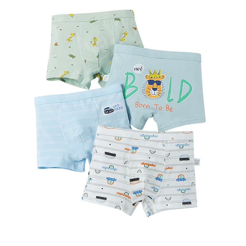 4Pcs Boys Cotton Boxer Briefs Cute Cartoon Soft Breathable Kids Underwear Comfort Flat Angle Shorts M