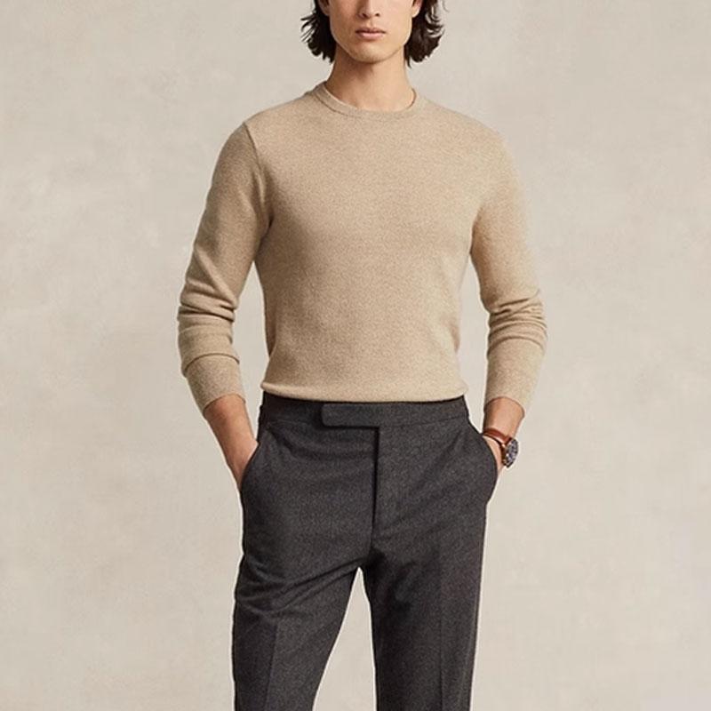 Polo Ralph Lauren FW22 Solid Color Logo Embroidered Crew Neck Sweater Men sweater Beige MNPOSWE16821243-101
