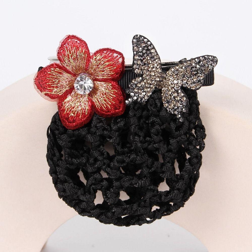 Mesh Rhinestone Women Spring Clips Korean Bun Snood Hairgrips Cover Net Professional Headdress
