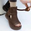 2024 Retro Soft PU Leather Ladies Boots Fashion Woman Sandals Summer Fish Mouth Sandals Wedges Mid Heels Shoe Women Sandalias