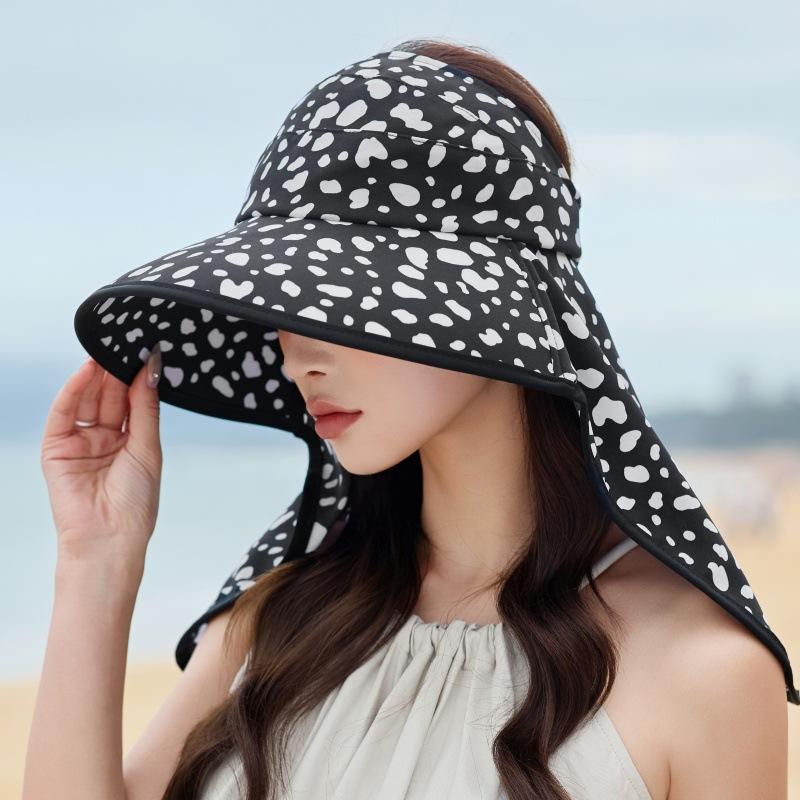 Leopard Print Big Eaves Shawl Empty Top Sun Protection Hat For Women, Uv Protection And Small Face Can Tie Ponytail Sun Hat
