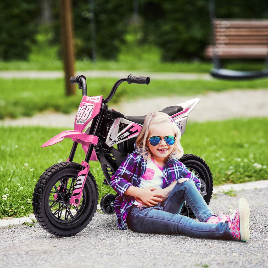 Electric Motocross Bike for Kids, Ages 3-6, 2 x 12V Motors, 5 km/h, 109.5 x 60 x 72.5 cm, Pink
