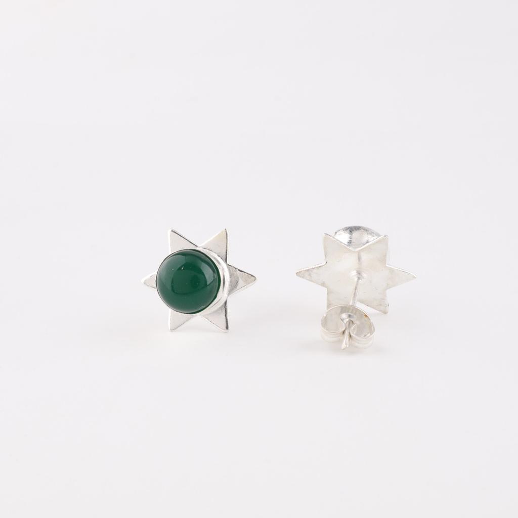 Green Onyx Cab Gemstone 925 Sterling Silver Jewelry Handmade Stud Earrings 0.44" EE-175-22