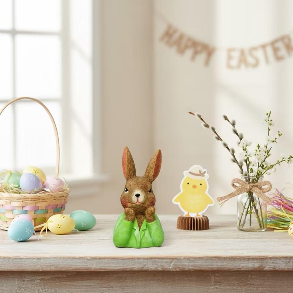 Artistic Resin Easter Rabbit Desktop Decors Handmade Holiday Gift Celebratory Rabbit Statue for Family Celebration