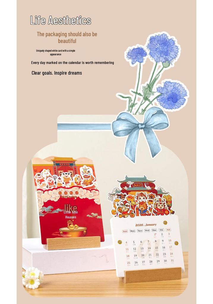 2026 Cute Innovative Wooden Paper Carving Desk Calendar - Year of the Horse, Chinese Style for Students and Desktops