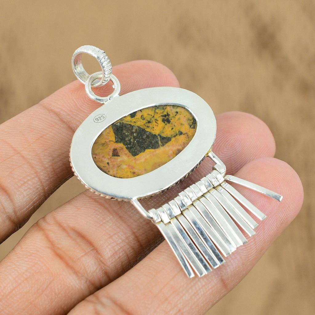 Womens day Sale Oval Bauxite Gemstone Wife Engagement Wedding Pendant 925 Silver