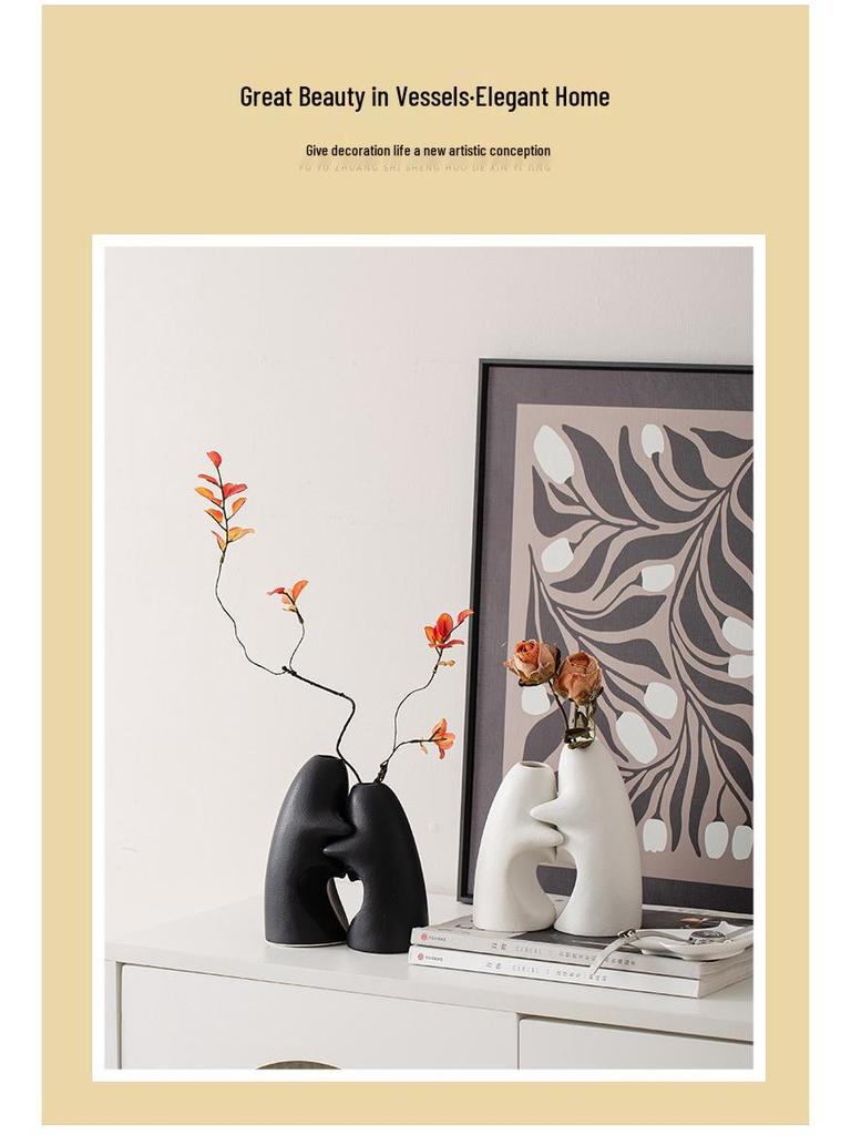 Wabi-Sabi Ceramic Vase Pair: Elegant Art Decor for TV Cabinet & Living Room
