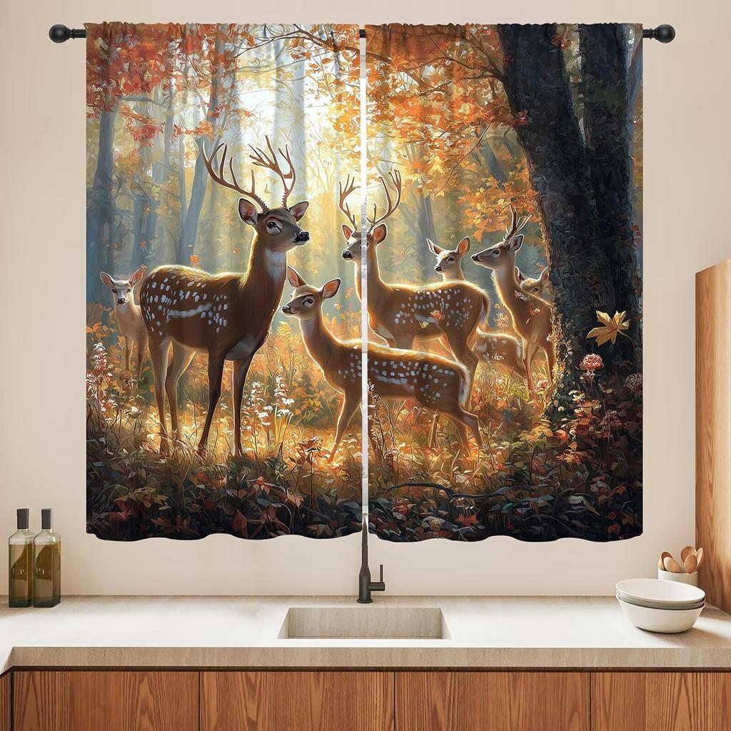 Blackout Wolf Curtains Retro Nature Wildlife Drapes Aurora Forest Wolves Animal Pattern Window Treatments Curtain Living Made Of Polyester Washable
