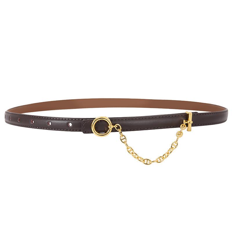 Womens Leather Belt With Metal Chain Decor For Elegant Dress And Suit Styling