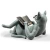 Resin Cat Sculpture: Glasses-Wearing Literary Cat Reading Book – Outdoor Garden Ornament