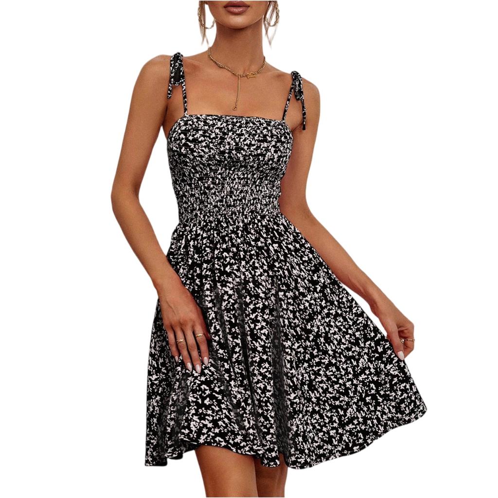 Women's Summer Printed A-Line Midi Slip Dress