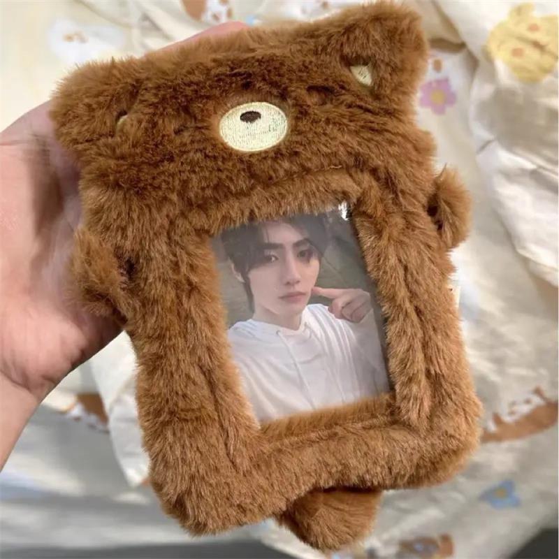 Cute Bear Plush Card Holder Idol Photo Display Card Case Keychain Pendants Bag Ornaments Girly Backpack Charm Kids Birthday Gift