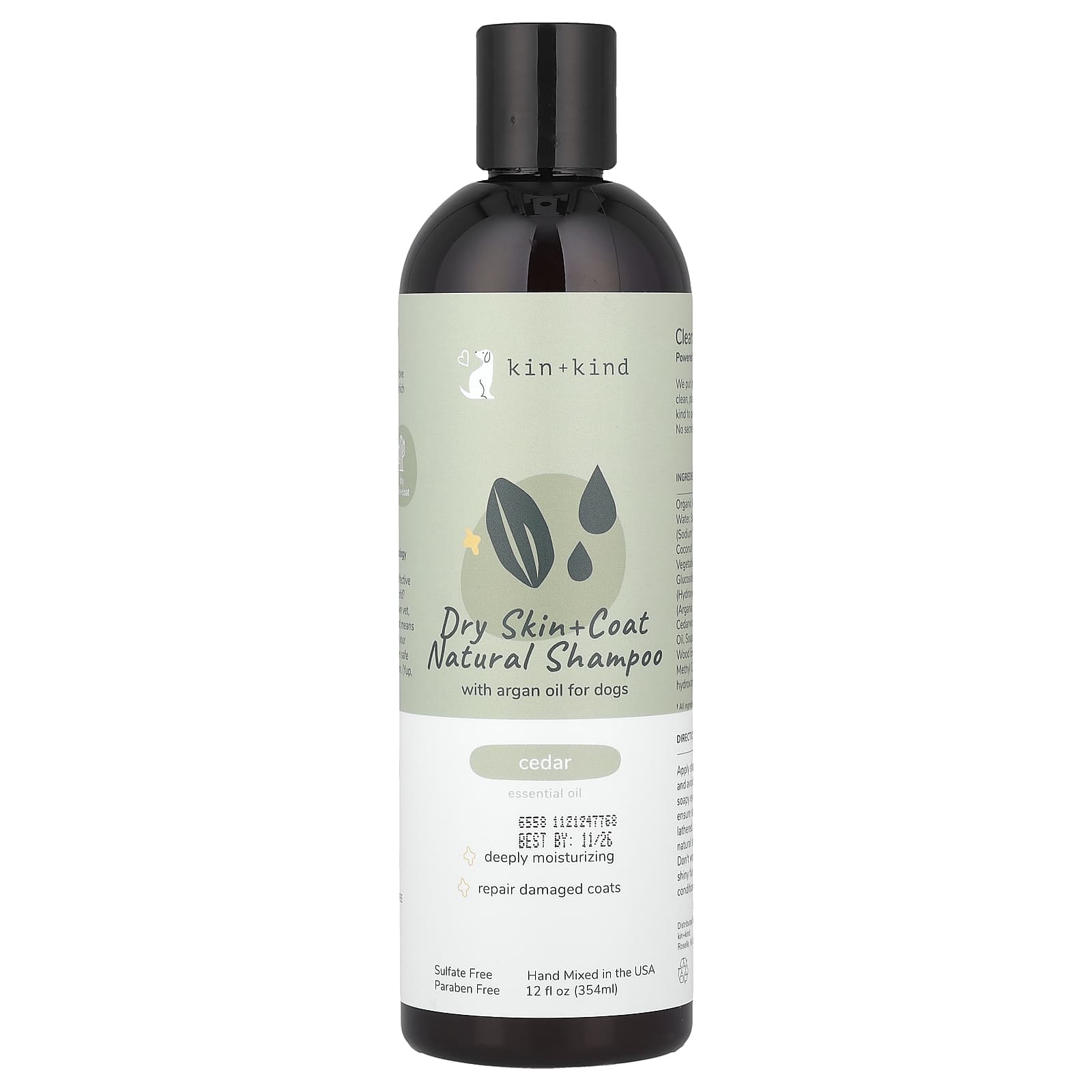 Kin+Kind, Dry Skin + Natural Hair Shampoo for Dogs, Cedar, 354ml (12 fl oz)
