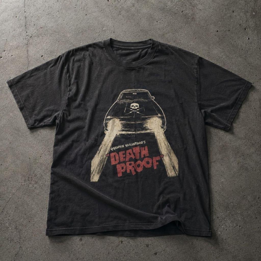 Death Proof Schwarz Grafik T-Shirt Quentin Tarantino Film Auto Tee