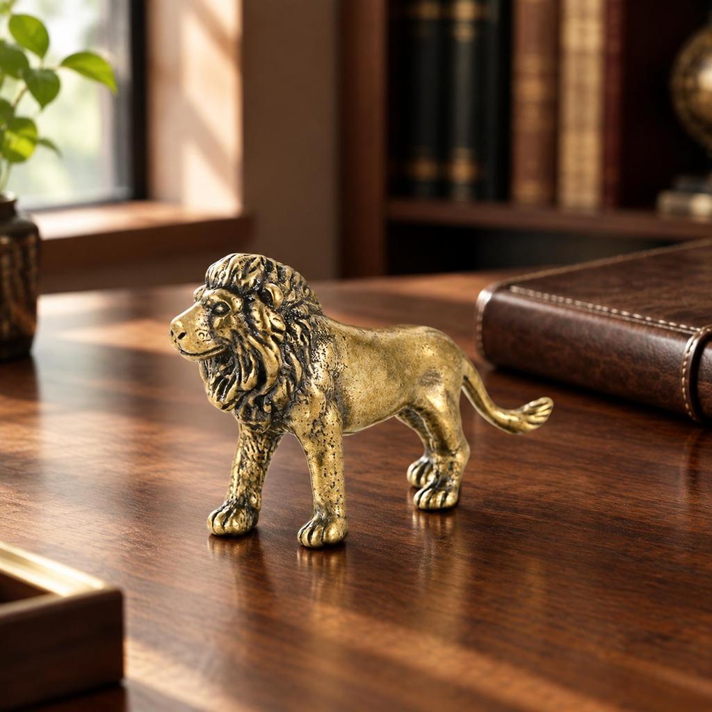 Freestanding Lion Figurine with Detailed Mane VintageInfluenced Golden Intricate
