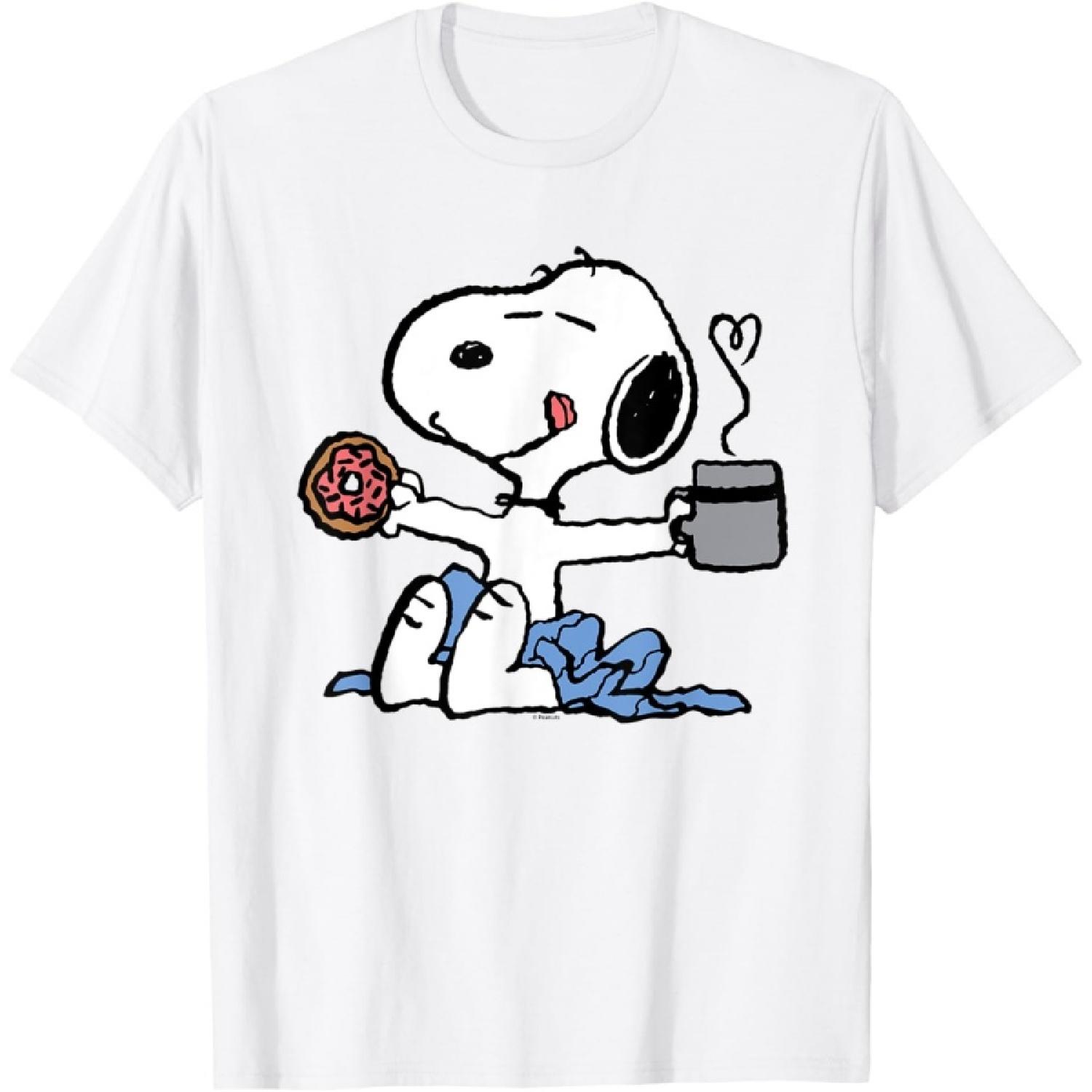 Peanuts - Футболка Snoopy с рисунком пончика и кофе S белый