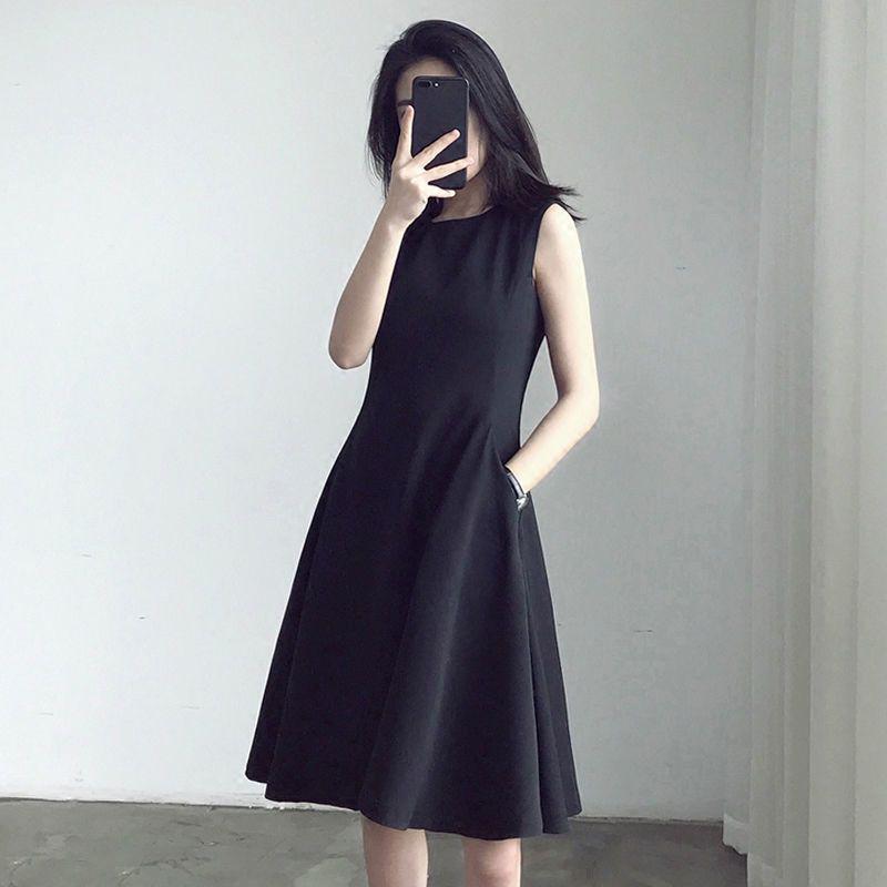 

Versatile Little Black Dress: 2026 Hepburn-Inspired, High-Waist, Slimming, Mid-Length for Spring, Summer & Autumn Small (35-40 kg) чёрный