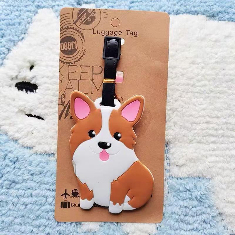 Etichetă moale din cauciuc pentru bagaje, cu desene animate: Bichon Maltez, Golden Retriever și Corgi