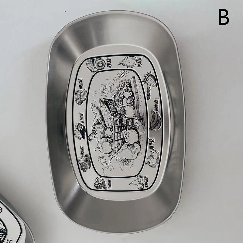 Metal Serving Dish Vintage Tinplate Dinner Plate Stainless Steel Serving Tray Round Seasoning Plates Set For Fruits For Dining