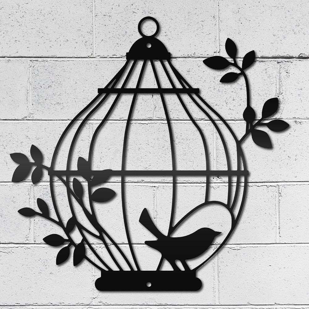 Black Metal Bird Cage Wall Art Sculpture Iron Decor for Home Living Room Bedroom Office 11.8 Inch